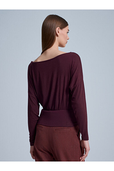 Dilvin 32306 Wool Blend One Shoulder Top-Burgundy