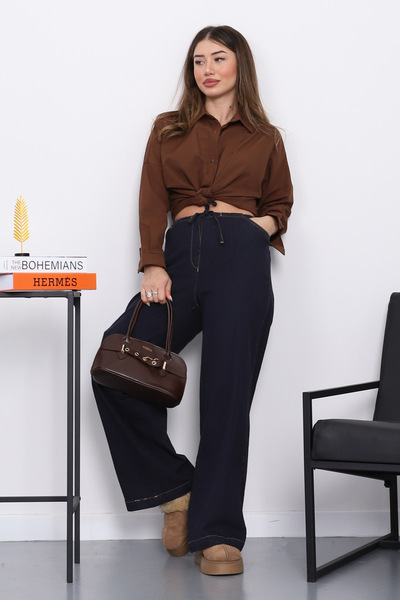 İmajButik Blue Wide Leg Denim Trousers