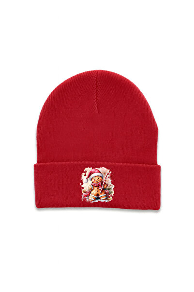 MODA 2026 Christmas New Year Printed Red Folded Winter Hat Beanie