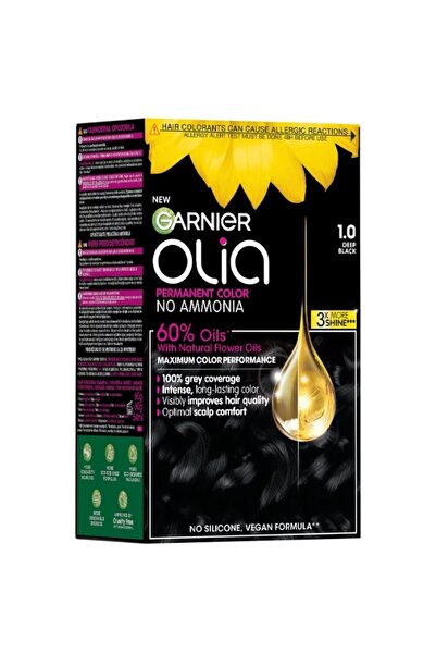 Garnier Set of 2 x Permanent Hair Color Without Ammonia, 1.0 Deep Black, Olia, 112 ml