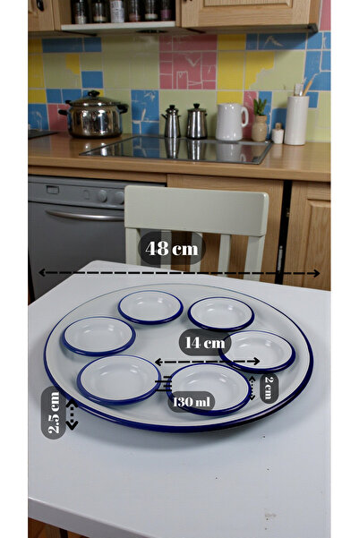 İnci Emaye 7 Piece Large Enamel Breakfast Set, Serving Plate, Breakfast Plate, Jam Bowl, Dowry