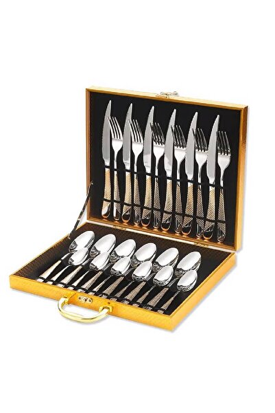 NKX 24Piece Creative Star Diamond Stainless Steel Cutlery Set with Gold Accents Gift Box