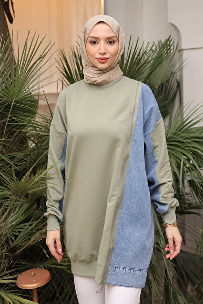 İmajButik Khaki Kot Paneled Modal Tunic