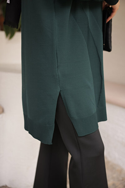 İmajButik Dark Green Cold Yarn Mercerized Knitwear Tunic