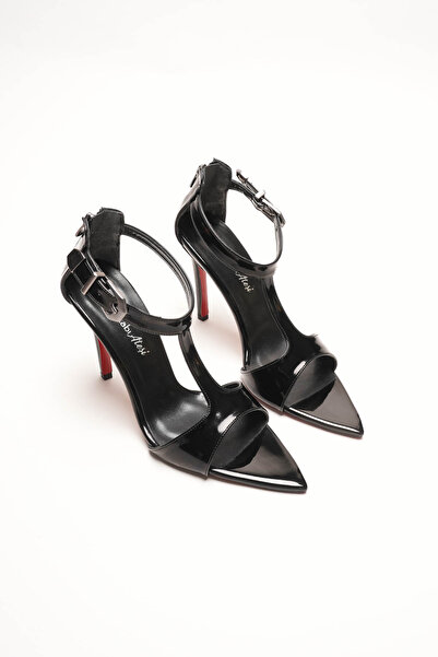 Ayakkabı Ateşi T-Strap Buckle Detail Pointed Toe Thin Heel Stiletto Shoes Tories