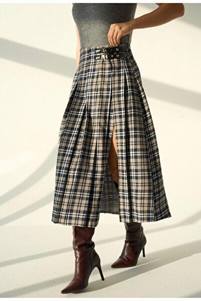 Serpirella Butik Belted Slit Detail Skirt