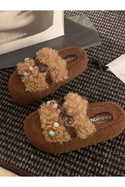 Take Two By Styli Plush Slides with Beaded Bow