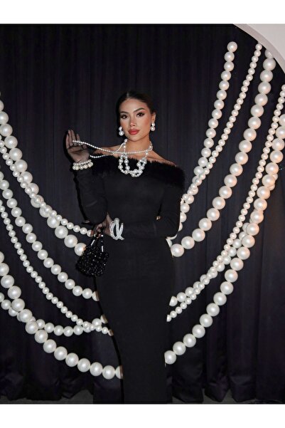 ESRAHELVACI Plush Madonna Collar Long Dress