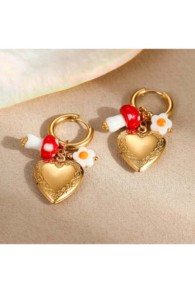 Just Pretty Corner 18 K Gold Plated Heart Locket Hoop Earrings for Women