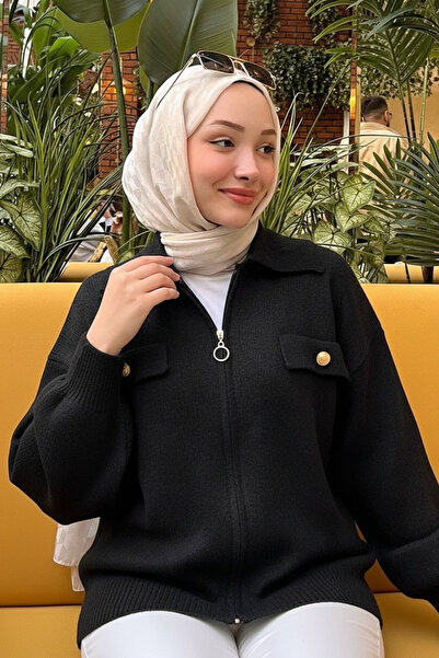 NEWCO Rita Gold Detail Polo Neck Soft Textured Angora Cardigan Stone