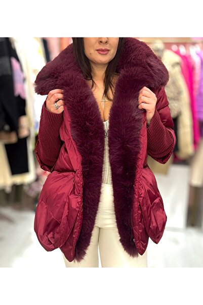 Brielle Women's Quilted Puffer Jacket with Knitted Sleeves and Detachable Fur - Premium