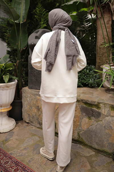 İmajButik Ecru Kot Paneled Modal Tunic Trouser Suit