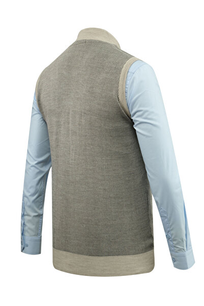 Çizgi Triko Men's Knit Vest with Zipper Pockets Steel Knitwear Classic Fit - 5015J