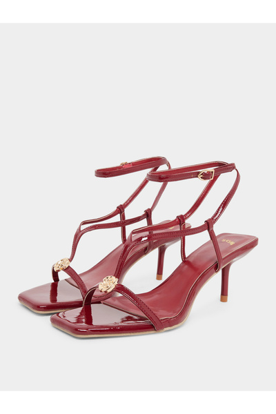 Styli Burgundy Strappy Stiletto Heel Sandals