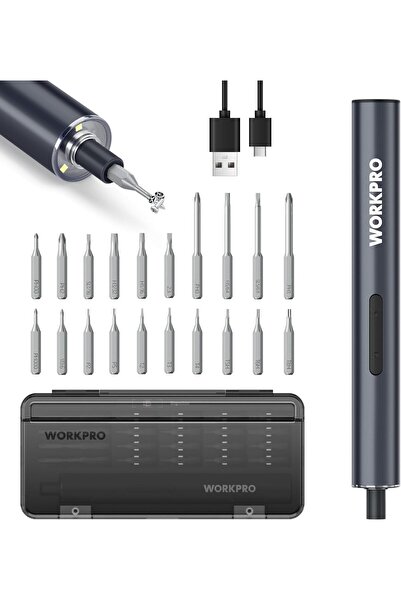 Workpro مفك براغي كهربائي صغير، طقم لاسلكي دقيق قابل لإعادة الشحن 20 في 1