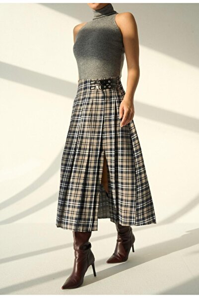 Serpirella Butik Belted Slit Detail Skirt