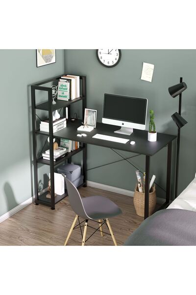 None Modern White Writing Desk with Built-In Bookshelf, 120x79x66cm, Durable MDF for Home Office PC