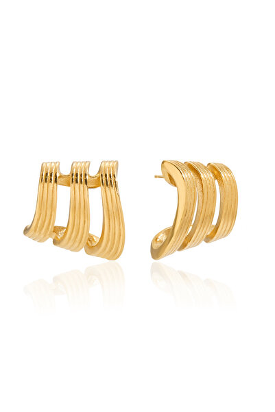 Just Pretty Corner 18 k Gold Plated Classic 3 Layers Hollow Thread Earring