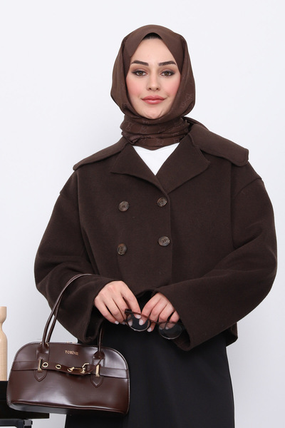 İmajButik Кафяво късо кашмирено сако с копчета