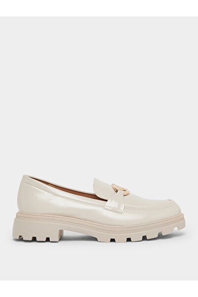 Styli Beige Patent Leather Loafers
