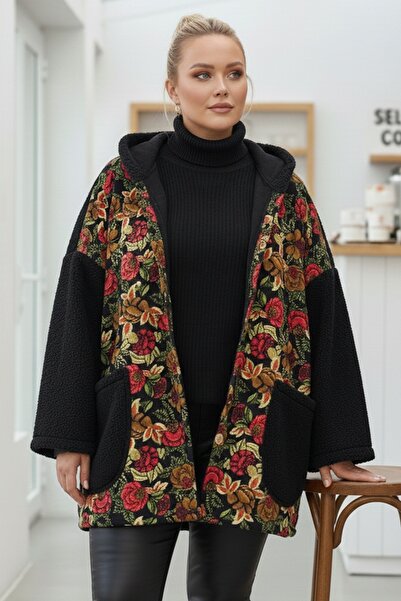 Chiccy Italian Large Size Black Long Sleeve Pocketed K Hooded Casual Buklet O Oversized Woven Jacket 78 70