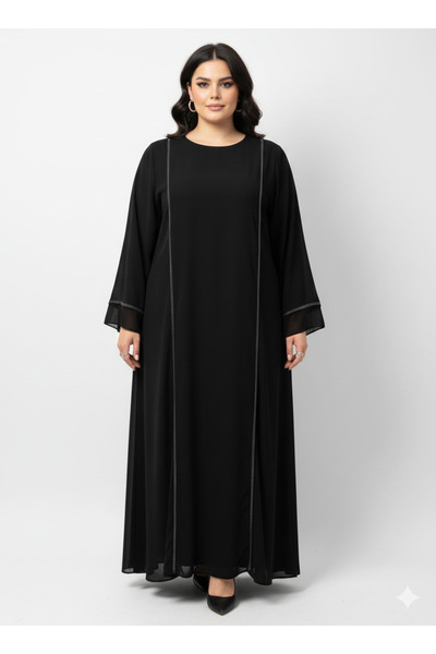 wishne TAŞ DETAYLI ŞIK SİYAH TESETTÜR ABİYE- SADE VE ZARİF UZUN ABİYE ELBİSE