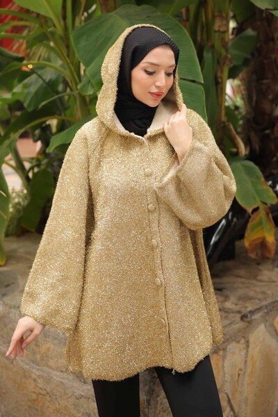 İmajButik سترة تريكو ذهبية اللون مزينة بـ بغطاء رأس أزرار