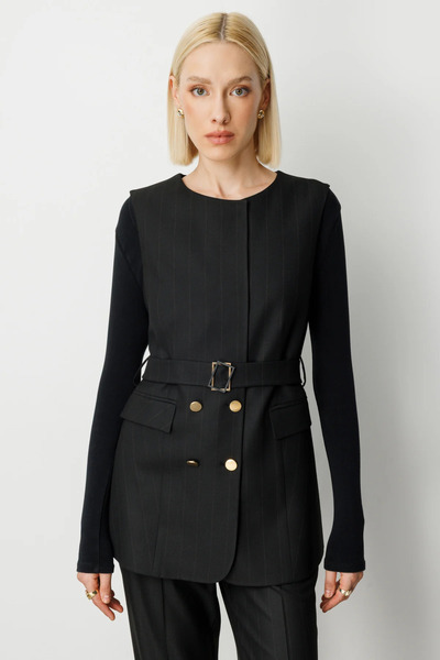 Ekol Çizgili Beli Kemerli Yelek