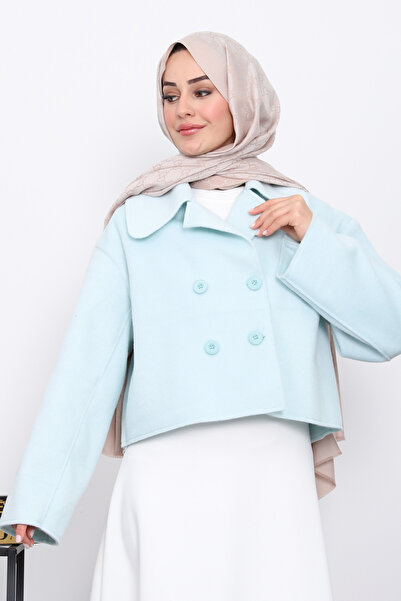 İmajButik Mint Green Short Buttoned Cashmere Jacket