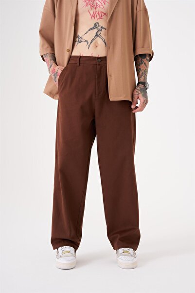 Machinist Oversized Gabardine Elastic Trousers Brown