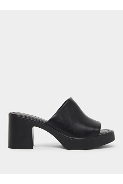 Styli Black Chunky Heeled Platform Mule