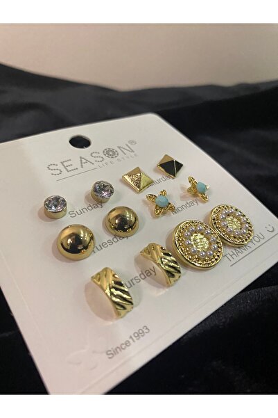 Gizemce Butik Gold Desenli Çoklu Modern Çelik Küpe