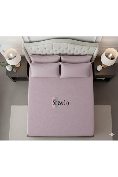 She&Co 2 Purple Pieces Cotton Double Size 180 X 200 X 30 cm Fitted Sheet Set