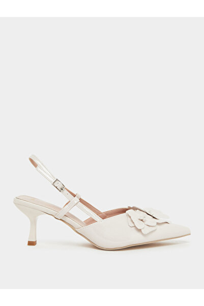 Styli White Floral Slingback Kitten Heel Sandals