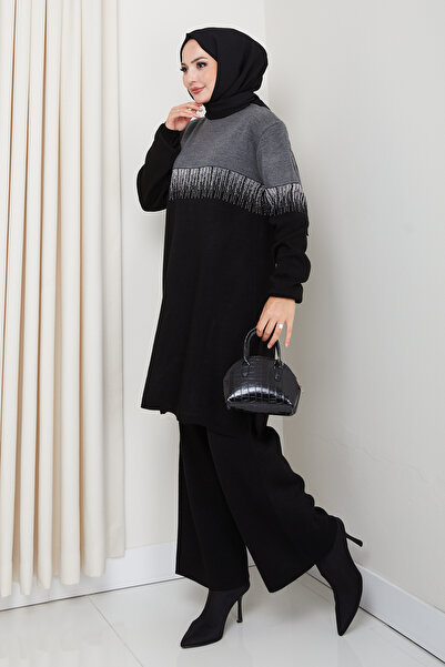 MODAQU Su Yolu Glitter Knitwear Tunic Trousers Set - Black