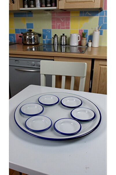 İnci Emaye 7 Piece Large Enamel Breakfast Set, Serving Plate, Breakfast Plate, Jam Bowl, Dowry