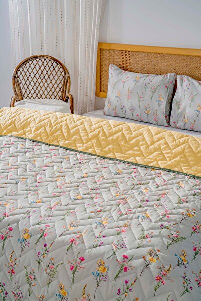 Rivaİstanbul Bougainvillea Double Cotton Quilted Pike & Bedspread