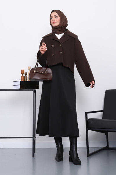 İmajButik Кафяво късо кашмирено сако с копчета