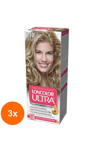 Loncolor Ultra Set 3 x Vopsea de Par Permanenta cu Amoniac 9.10 Blond Irizat,...