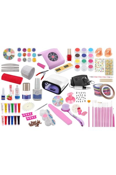 SELA Kit Gel Unghii False Nr. 12 cu Lampă LED, 1609 Bucăți -