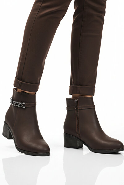 AYAKMOD Brown Emerald Zippered Fleece Women's Heeled Boots 325131 Z