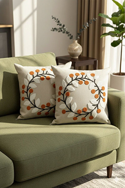 tropikal home Punch İşlemeli Modern Tasarım Dekoratif 2'li Kırlent Kılıfı Nak...