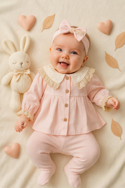 Ozz Baby Newborn Baby Girl 0/3 Months 3-Piece Baby Set with Collar and Lace E...