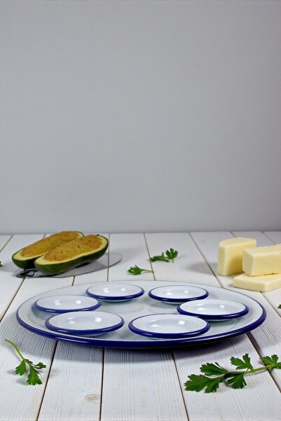 İnci Emaye 7 Piece Large Enamel Breakfast Set, Serving Plate, Breakfast Plate, Jam Bowl, Dowry