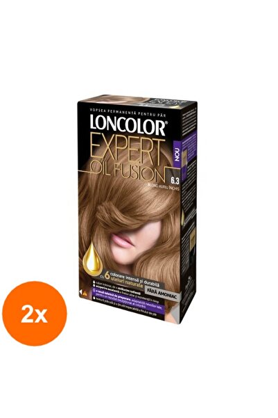 Loncolor Expert Set 2 x Vopsea de Par Permanenta Oil Fusion 6.3 Blond Auriu Inchis, 100 ml