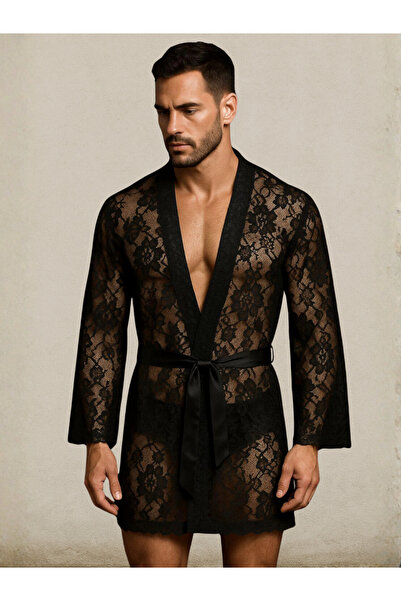 QMEN STYLE Erkek Dantelli Kimono ve Sabahlık