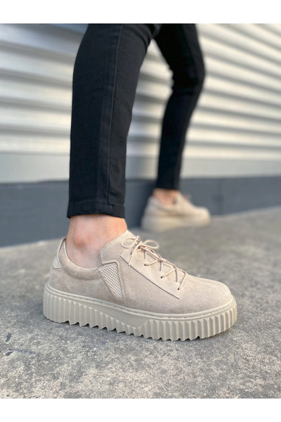 Joy Ayakkabı Jy502 Bold Lace-Up Suede Men's Casual Sneaker Shoes Skt - Cream
