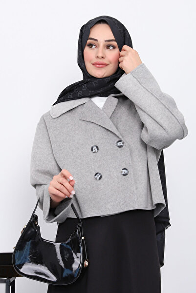 İmajButik Γκρι κοντό μπουφάν με κουμπιά