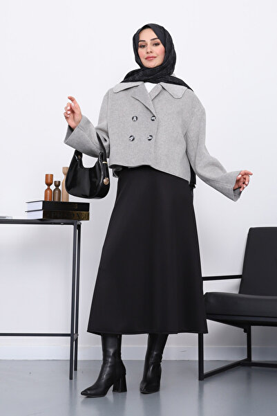 İmajButik Γκρι κοντό μπουφάν με κουμπιά