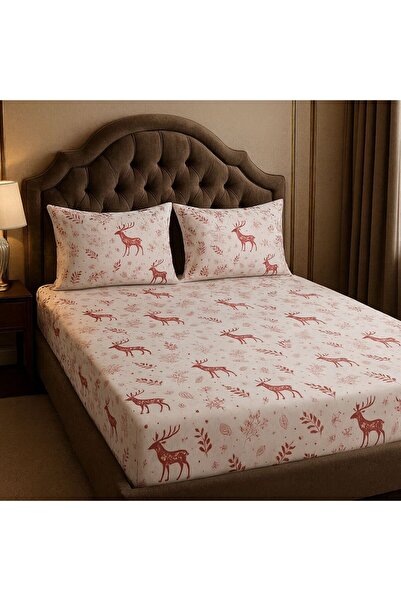 uykulife home collection Uykuli̇fe Christmas Pattern Double Size Fitted Sheet Set